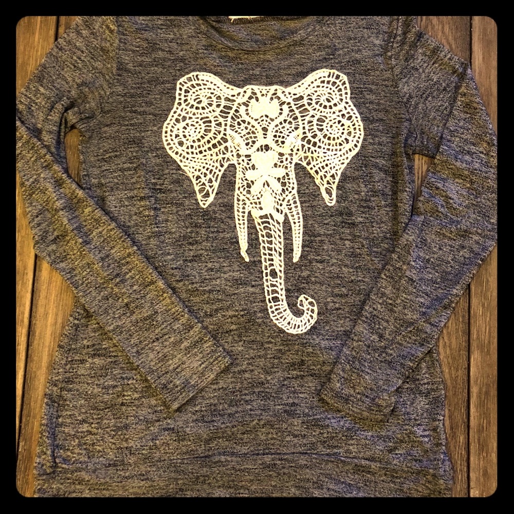 Long Sleeved Tee with Embroidered Elephant Image